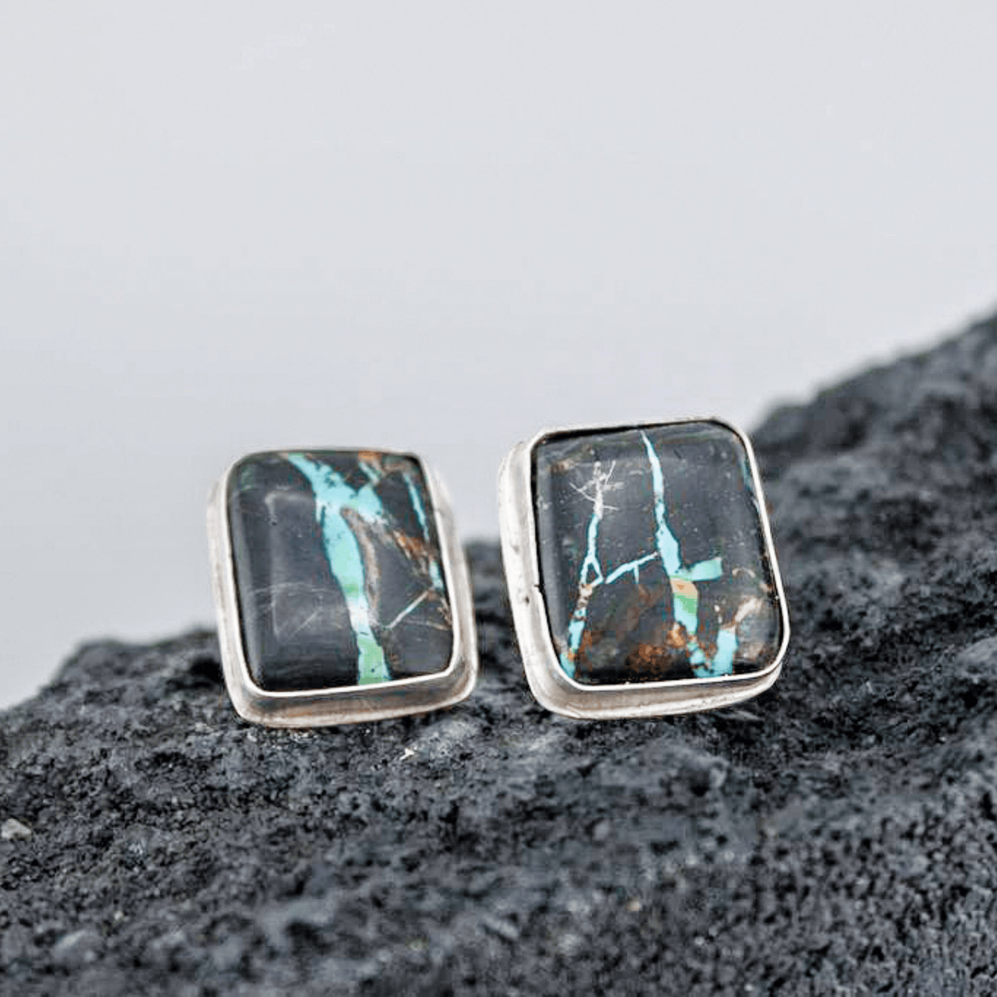 Midnight Range - Black Jack Turquoise Studs