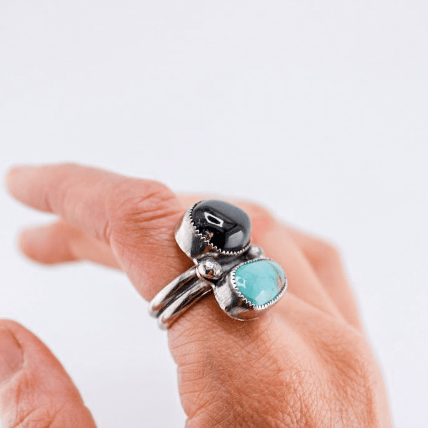 Slate River - Black Onyx & Turquoise Ring