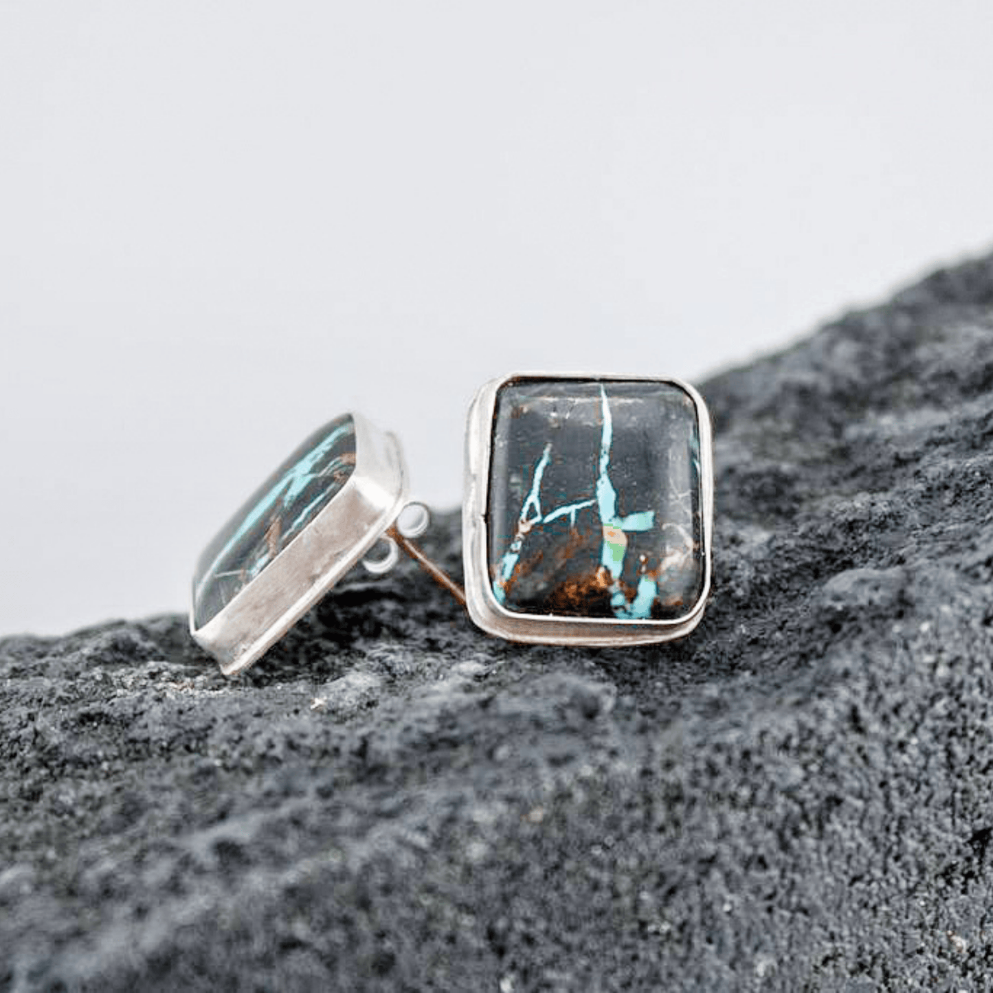 Midnight Range - Black Jack Turquoise Studs