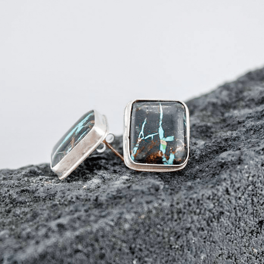 Midnight Range - Black Jack Turquoise Studs