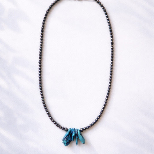 Silver Pearl Turquoise Drop Chip Necklace