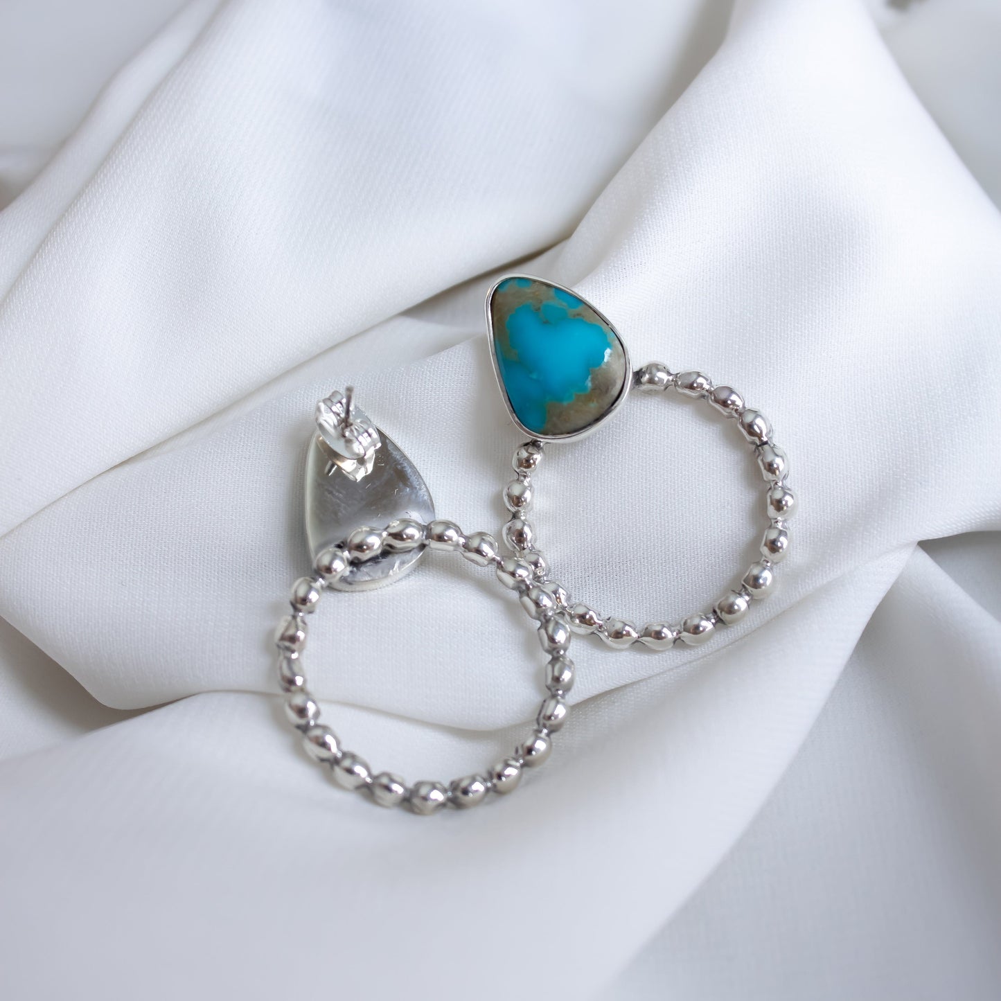 Handmade Turquoise and Sterling Silver Hoop Earrings