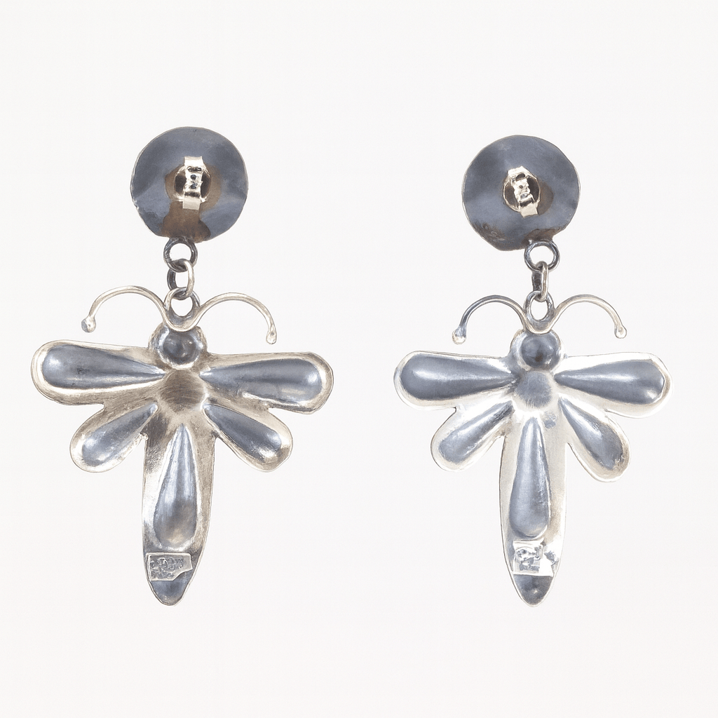 Native America Navajo Sterling Silver Turquoise Dragonfly Post / Dangling Earring's By Tim Yazzie.