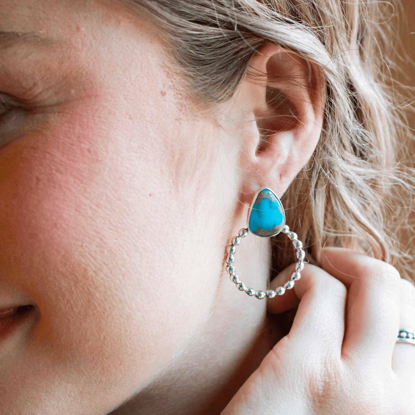 Handmade Turquoise and Sterling Silver Hoop Earrings