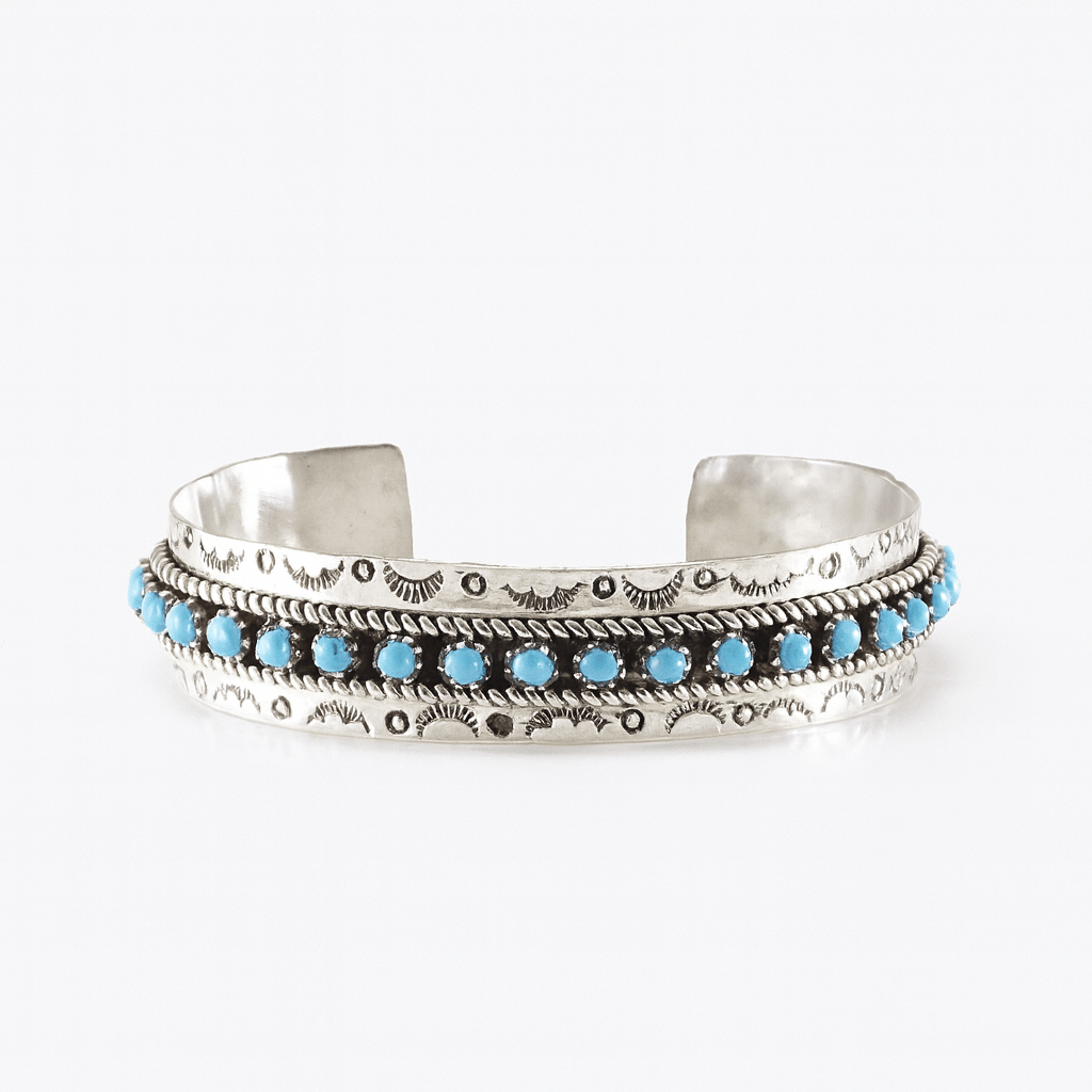 Native America Zuni Sterling Silver Turquoise Bracelet Cuff By Pearl Ukestine.