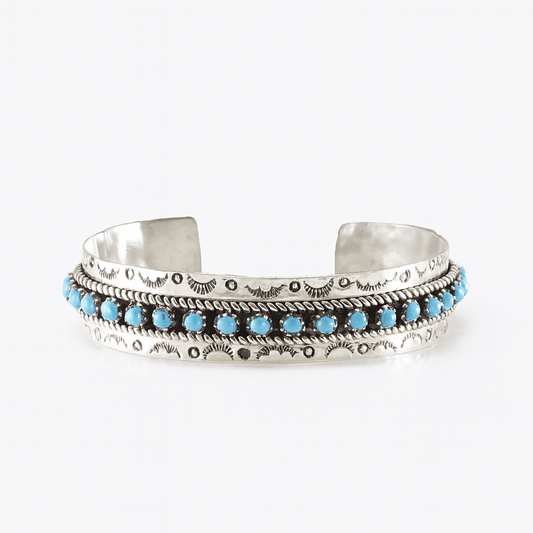 Native America Zuni Sterling Silver Turquoise Bracelet Cuff By Pearl Ukestine.