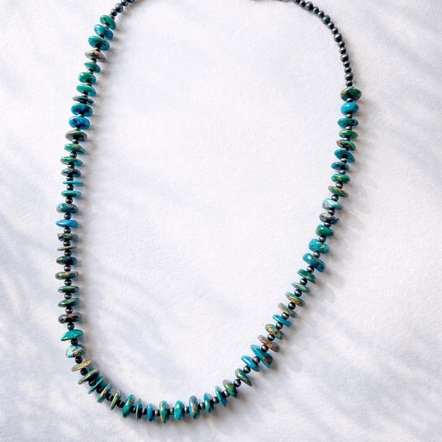 Turquoise Disc + Pearl Necklace