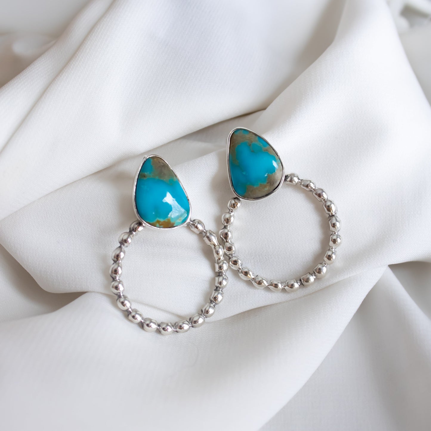 Handmade Turquoise and Sterling Silver Hoop Earrings