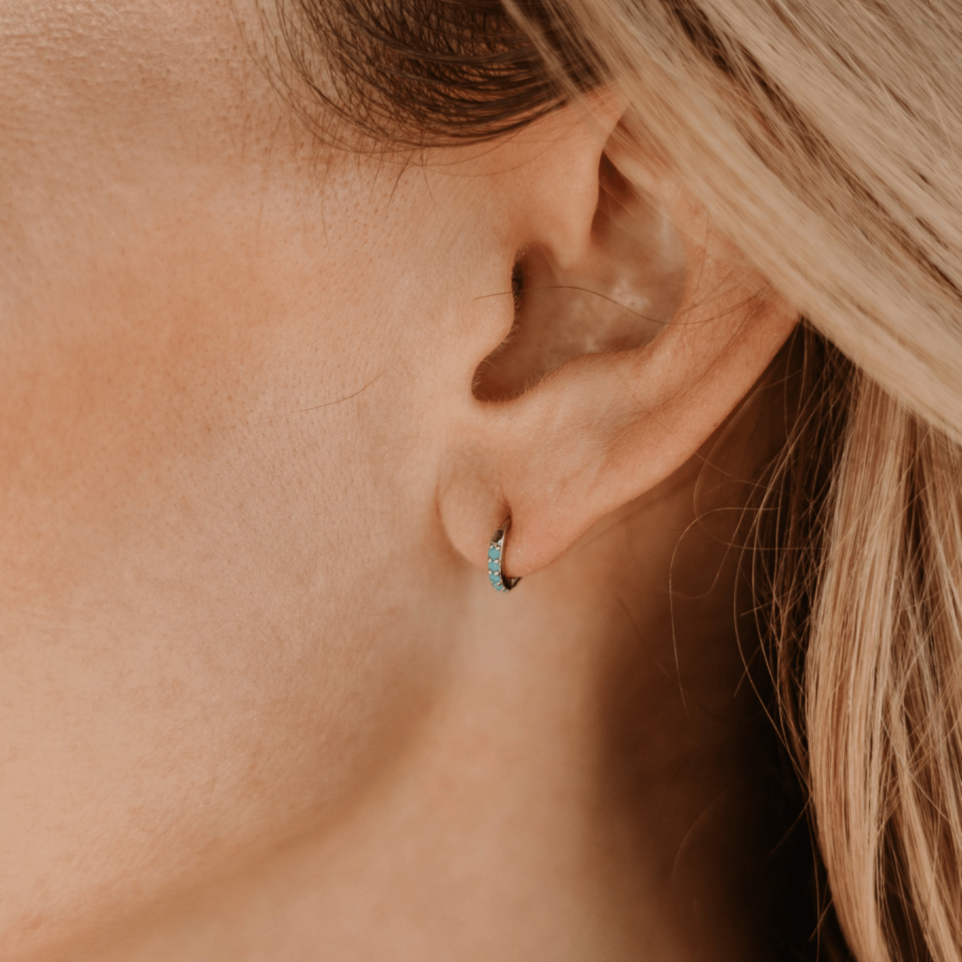 Mini Turquoise Stone Huggies Hoops Hey Zoe