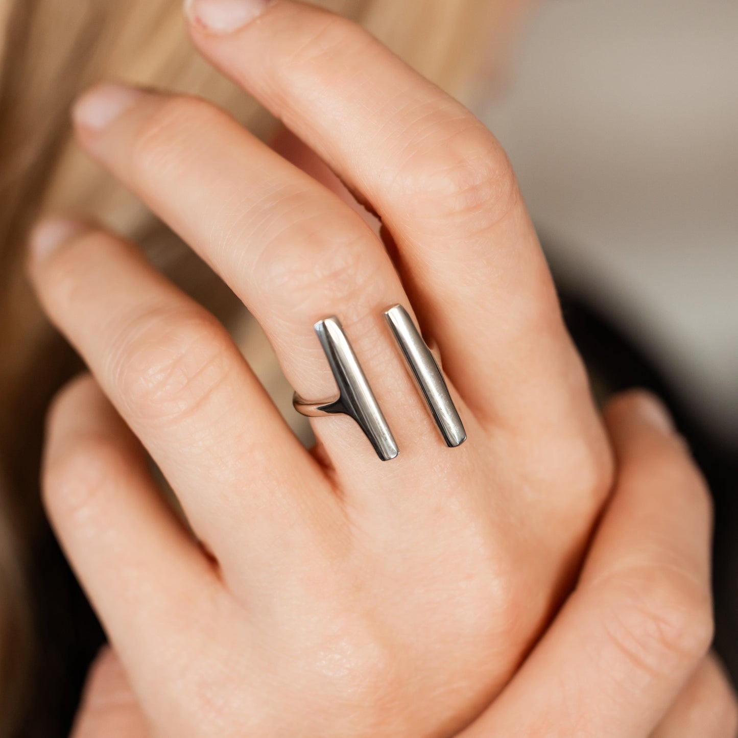 Sleek Silver Duo Bar Ring