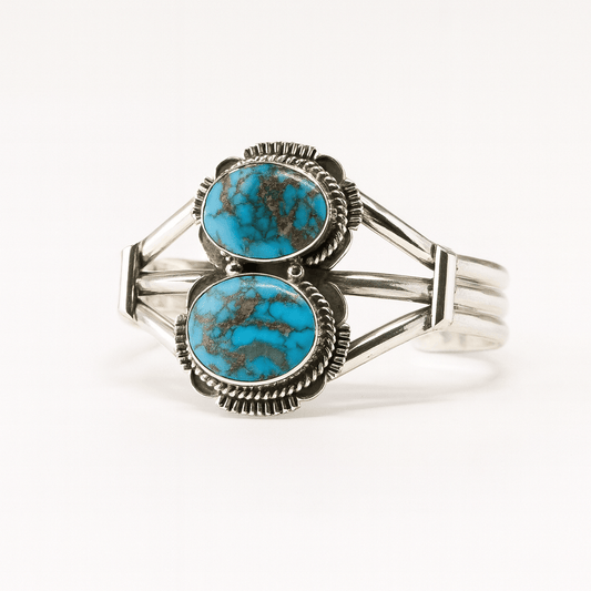 Native America Navajo Sterling Silver Turquoise Bracelet Cuff By Emerson Delgarito