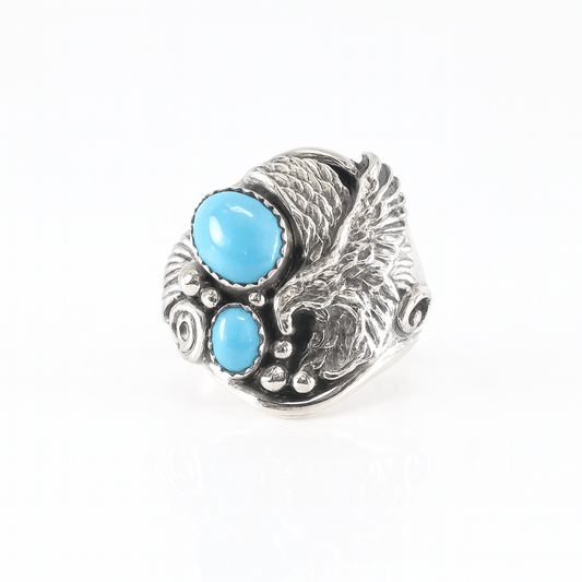 Native America Navajo Sterling Silver Turquoise Eagle Ring By Darrell Morgan