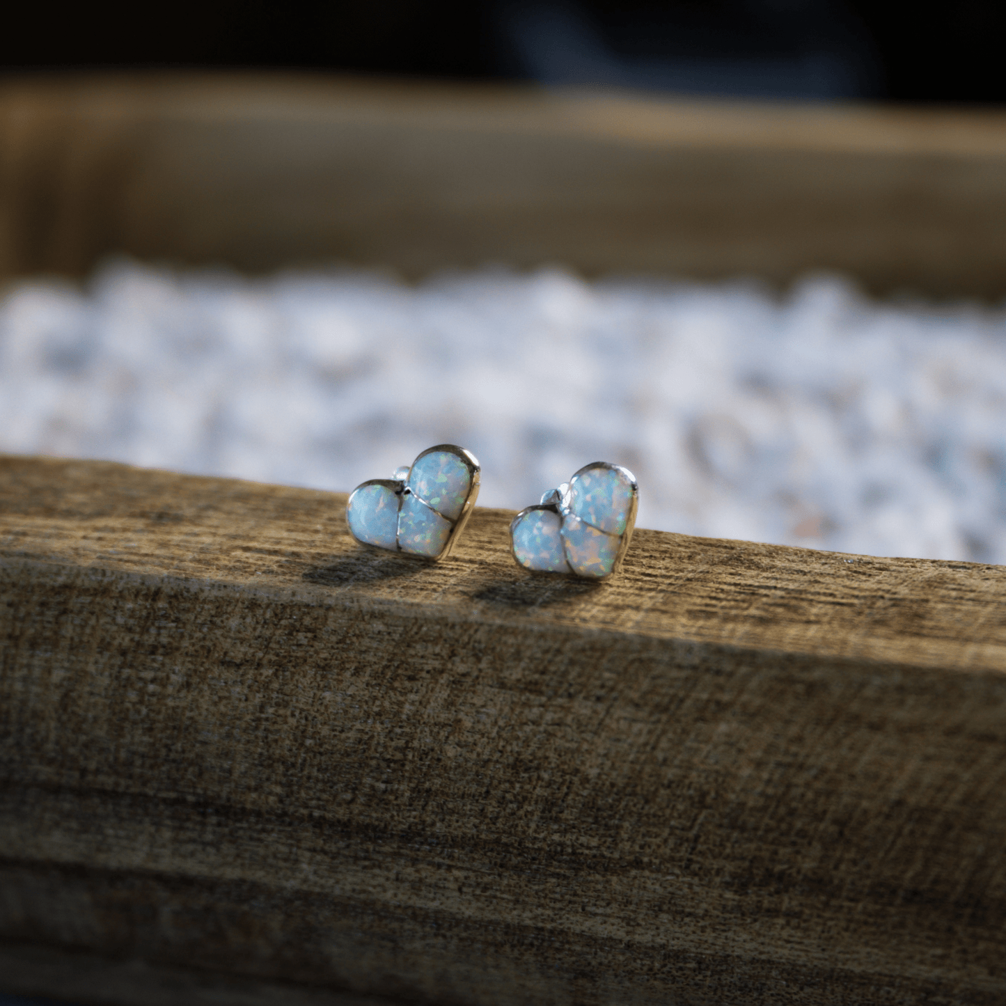 Zuni Sterling Silver & White Opal Inlay Stud Heart Earrings