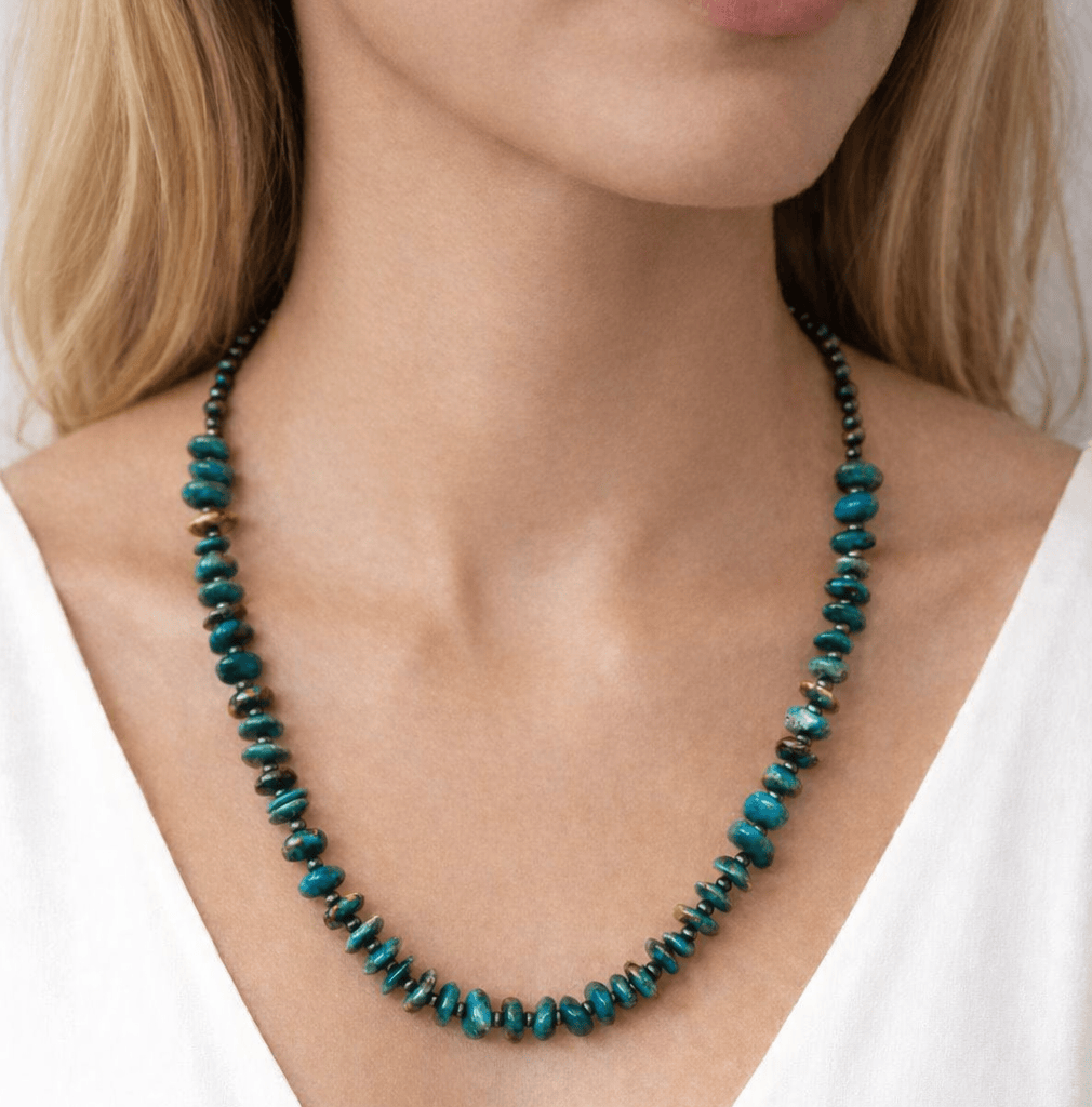 Turquoise Disc + Pearl Necklace