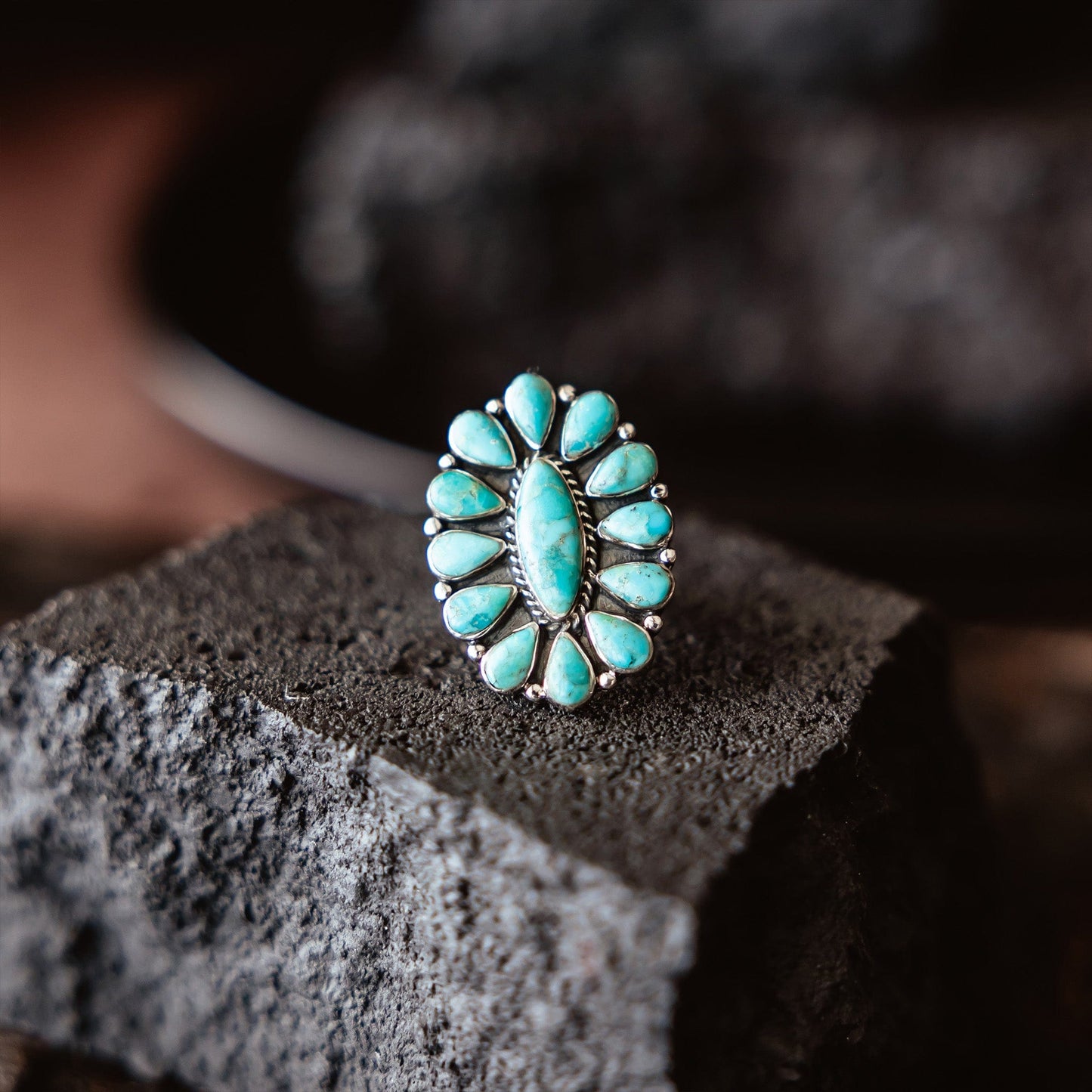 Kingman Turquoise Cluster Ring