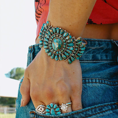 Cluster Turquoise and Sterling Silver Adjustable Cuff