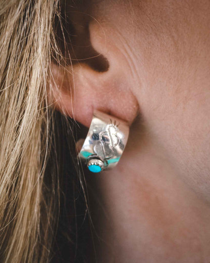 Navajo Hand Stamped Sterling Silver Hoop Earrings